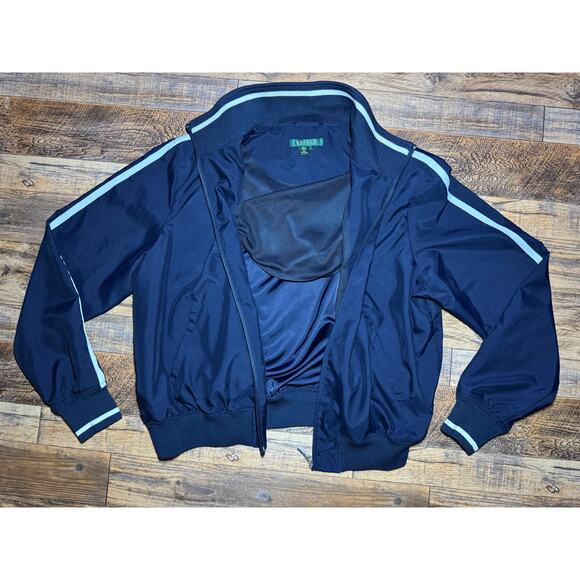 Large Ralph Lauren Navy Track Jacket Full Zip Striped Sleeve Retro - Picture 3 of 6